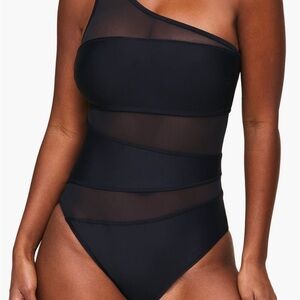 Adore Me Black One Piece Swimwear with Mesh Panels